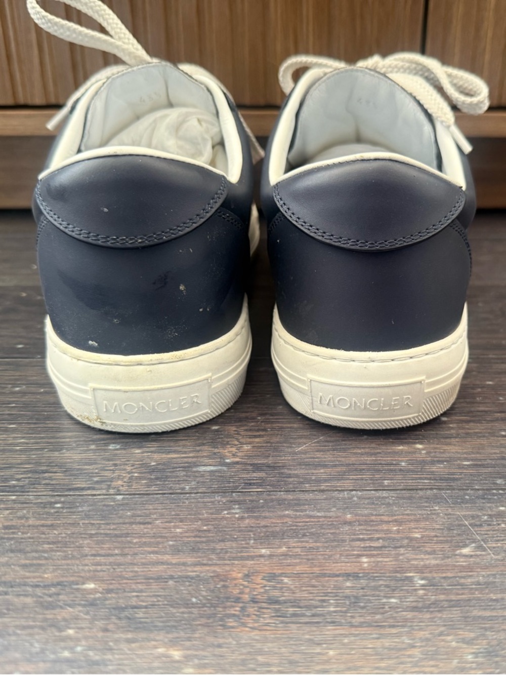 AUTHENTIC MONCLER MENS NEW MONACO LEATHER SNEAKERS, SIZE EU 43.5 (US 10.5), NAVY - Picture 12 of 16